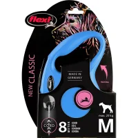 Рулетка-трос Flexi New Classic M для собак средних пород (Весом до 20кг, длина 8м, голубая)