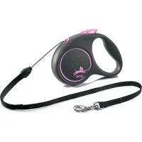 Рулетка-трос Flexi Black Design S для собак малых пород и кошек (Весом до 12кг, длина 5м, розовая)