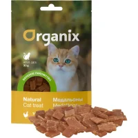 Вяленое лакомство «Organix» для кошек из 100% мяса (Медальоны из куриного филе, 30г)