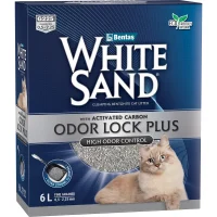 Наполнитель White Sand «Odor Lock Plus» для кошачьего туалета (С активированным углем для усиленной блокировки запахов, комкующийся, 6л)