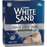 Наполнитель White Sand «Odor Lock Plus» для кошачьего туалета (С активированным углем для усиленной блокировки запахов, комкующийся, 10л)