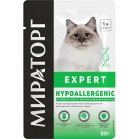 Влажный диетический корм МИРАТОРГ EXPERT Hypoallergenic «Снижение риска возникновения аллергии» для кошек (Для снижения риска возникновения аллергии, 80г)