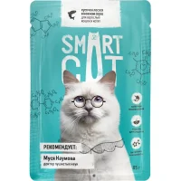 Консервированный корм «Smart Cat» для кошек и котят (Кусочки лосося в нежном соусе, пауч, 85г)