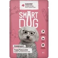 Консервированный корм «Smart Dog» для собак малых и средних пород (Кусочки ягнёнка в нежном соусе, пауч, 85г)